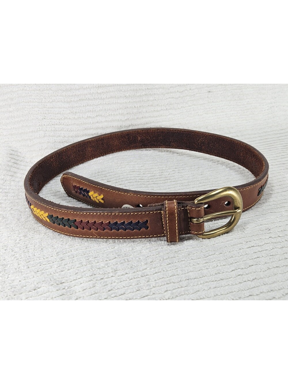NWT Vtg Y2K Gap Leather Belt 29" Size M Brown Braided Rainbow Brass Preppy Mall